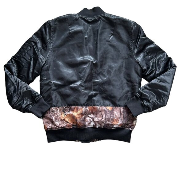 Trukfit Jacket Mens S Black Satin Bomber Full Zip Camouflage Outdoor Streetwear - Picture 2 of 15